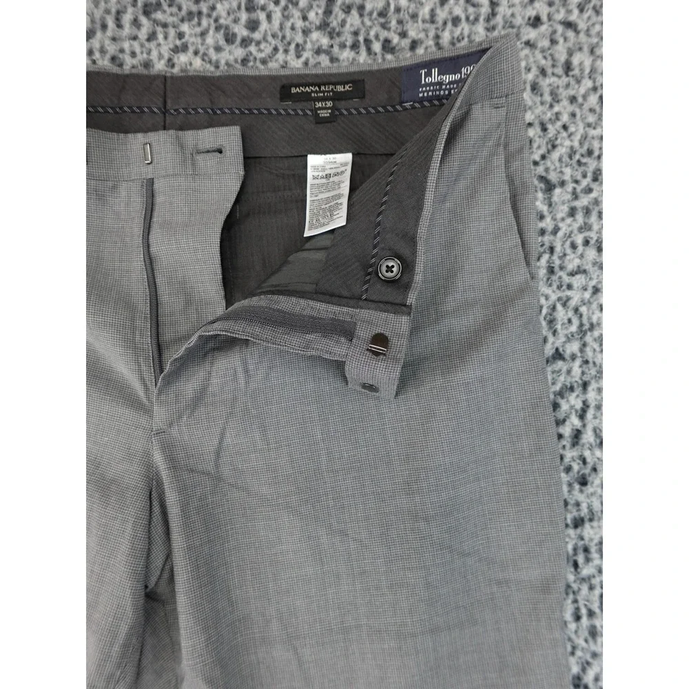 Banana Republic Dress Pants Mens 34x30 Grey Excellent Tollegno Italian Wool Slim
